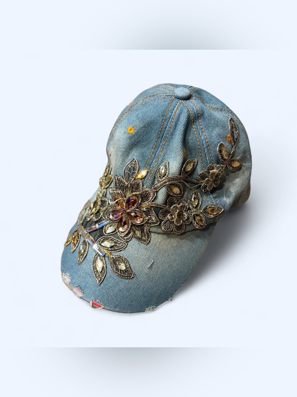 Y2K Floral Rhinestone Denim Hat!